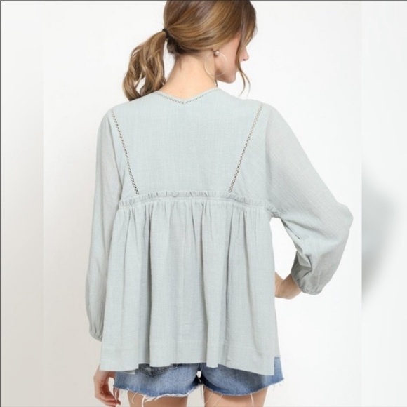 Ladder Lace Peasant Blouse BLACK 100% Cotton NIP - Picture 5 of 7